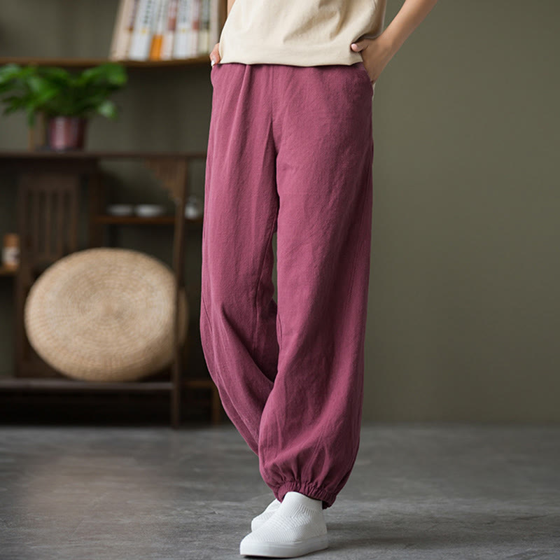 Buddha Stones Plain Color Ramie Linen Cotton Pants With Pockets - image 51