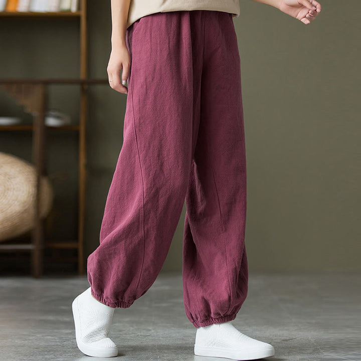 Buddha Stones Plain Color Ramie Linen Cotton Pants With Pockets - image 50
