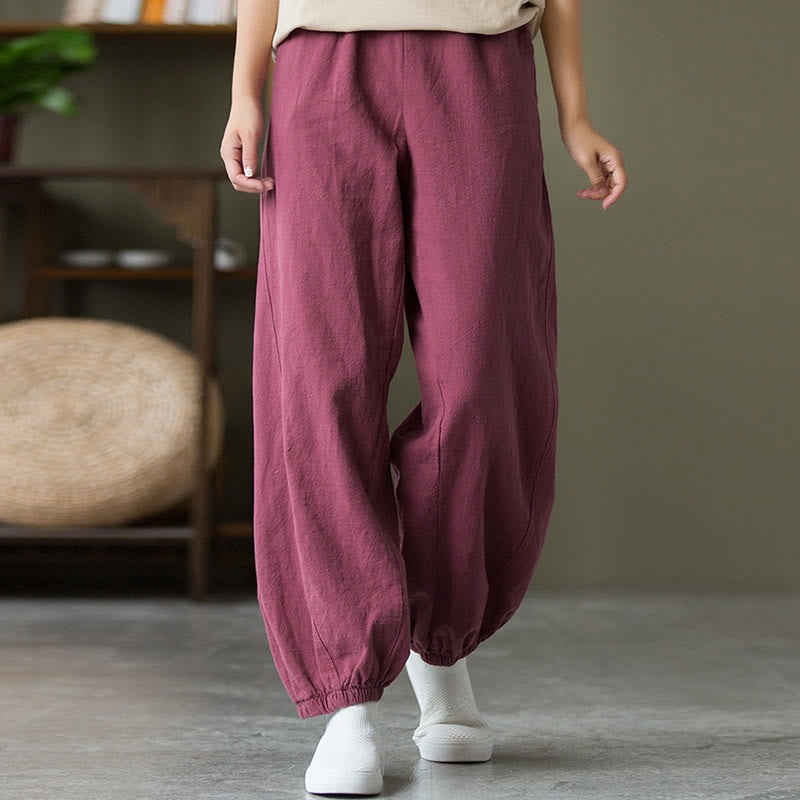 Buddha Stones Plain Color Ramie Linen Cotton Pants With Pockets - image 54