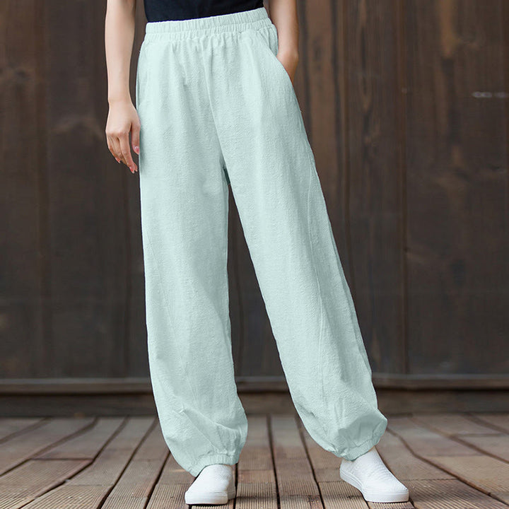 Buddha Stones Plain Color Ramie Linen Cotton Pants With Pockets - image 61
