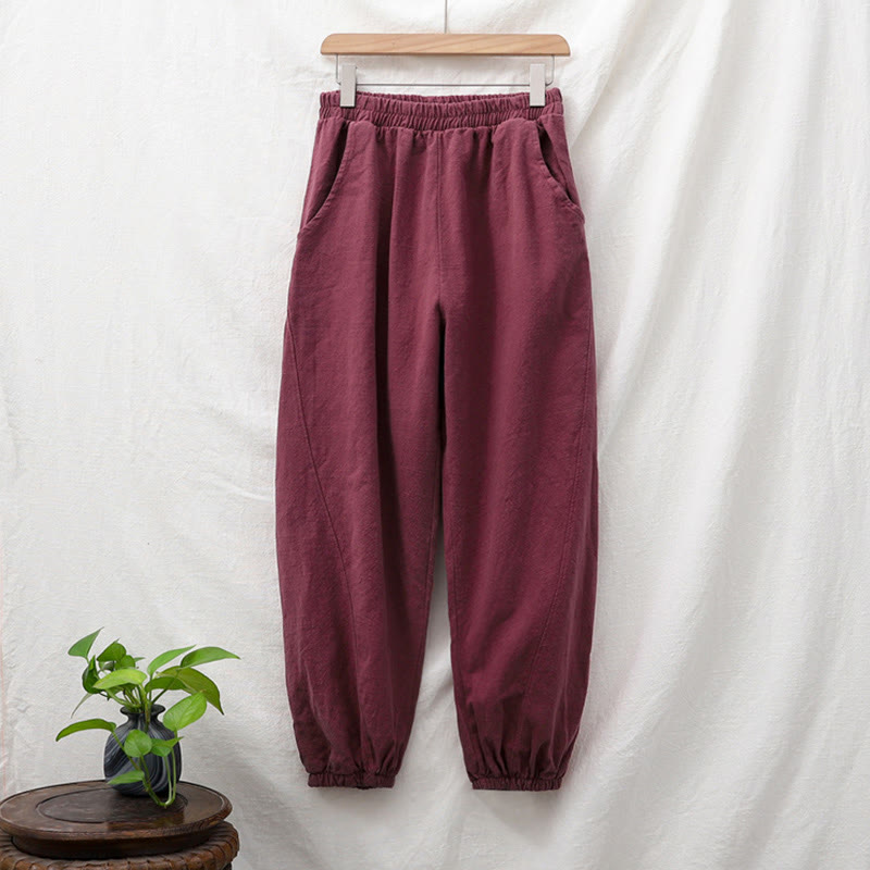 Buddha Stones Plain Color Ramie Linen Cotton Pants With Pockets - image 58