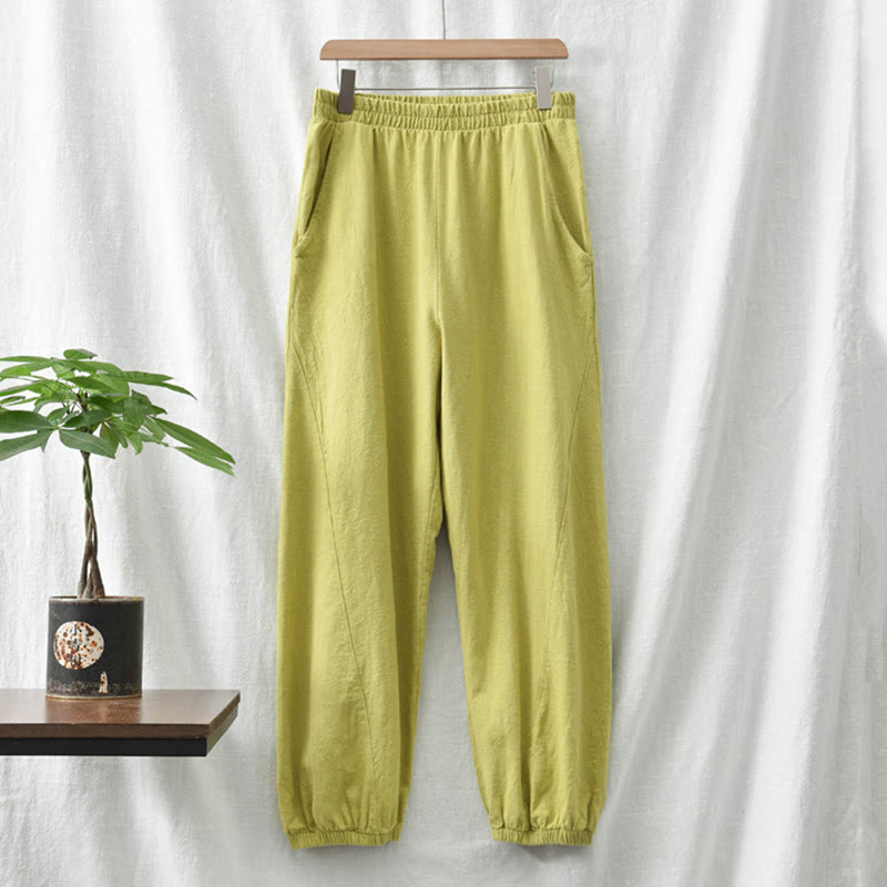 Buddha Stones Plain Color Ramie Linen Cotton Pants With Pockets - image 23