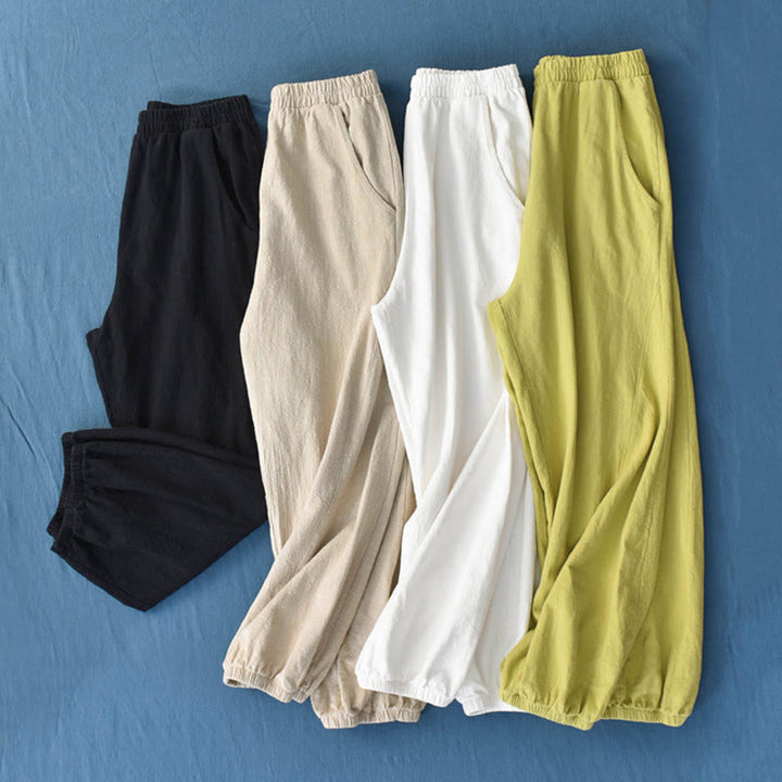 Buddha Stones Plain Color Ramie Linen Cotton Pants With Pockets - image 2