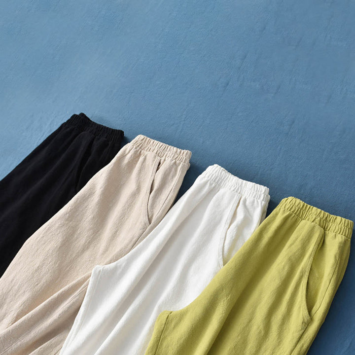 Buddha Stones Plain Color Ramie Linen Cotton Pants With Pockets - image 15