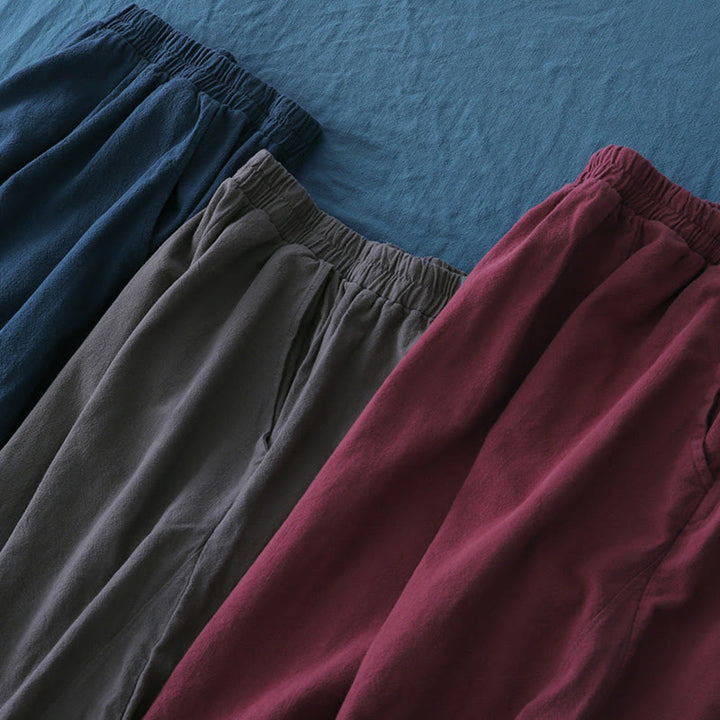 Buddha Stones Plain Color Ramie Linen Cotton Pants With Pockets - image 57