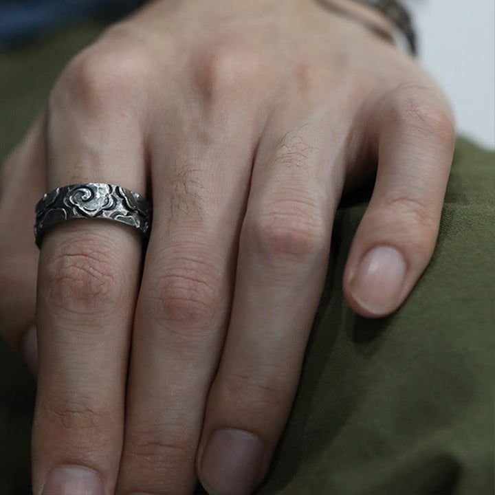 Buddha Stones 999 Sterling Silver Auspicious Clouds Adjustable Protection Ring - image 2