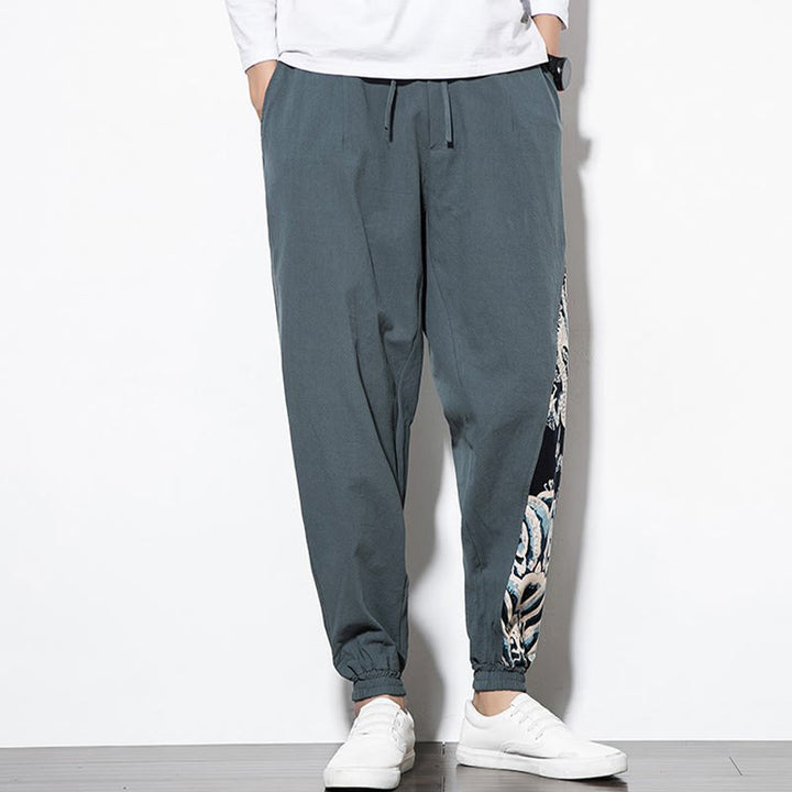 Buddha Stones Summer Dragon Waves Cotton Men's Pants With Pockets - image 4