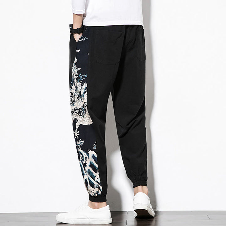 Buddha Stones Summer Dragon Waves Cotton Men's Pants With Pockets - image 12