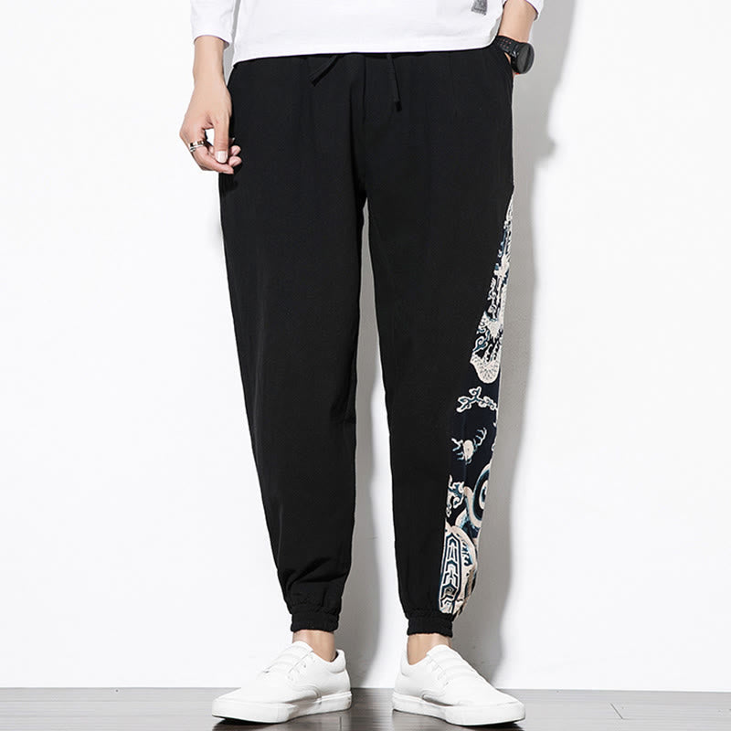 Buddha Stones Summer Dragon Waves Cotton Men's Pants With Pockets - image 10