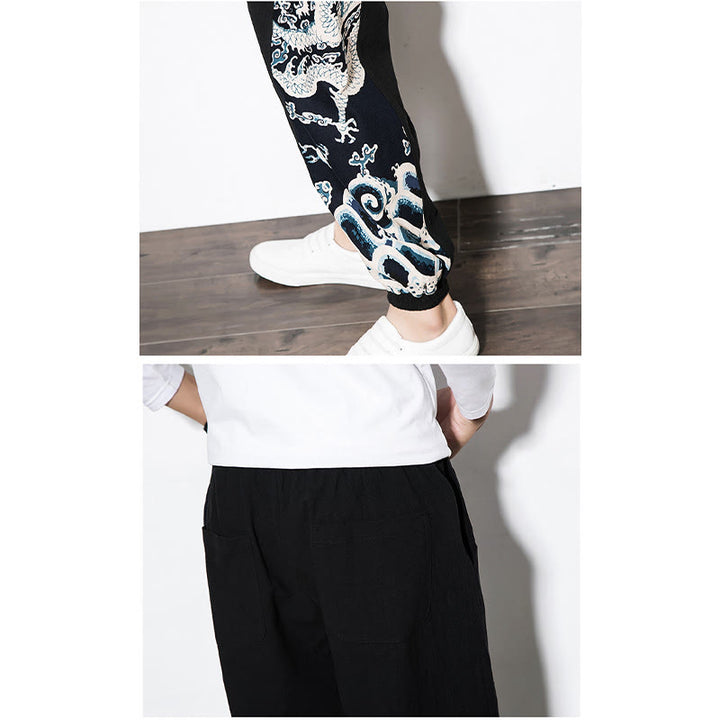 Buddha Stones Summer Dragon Waves Cotton Men's Pants With Pockets - image 19