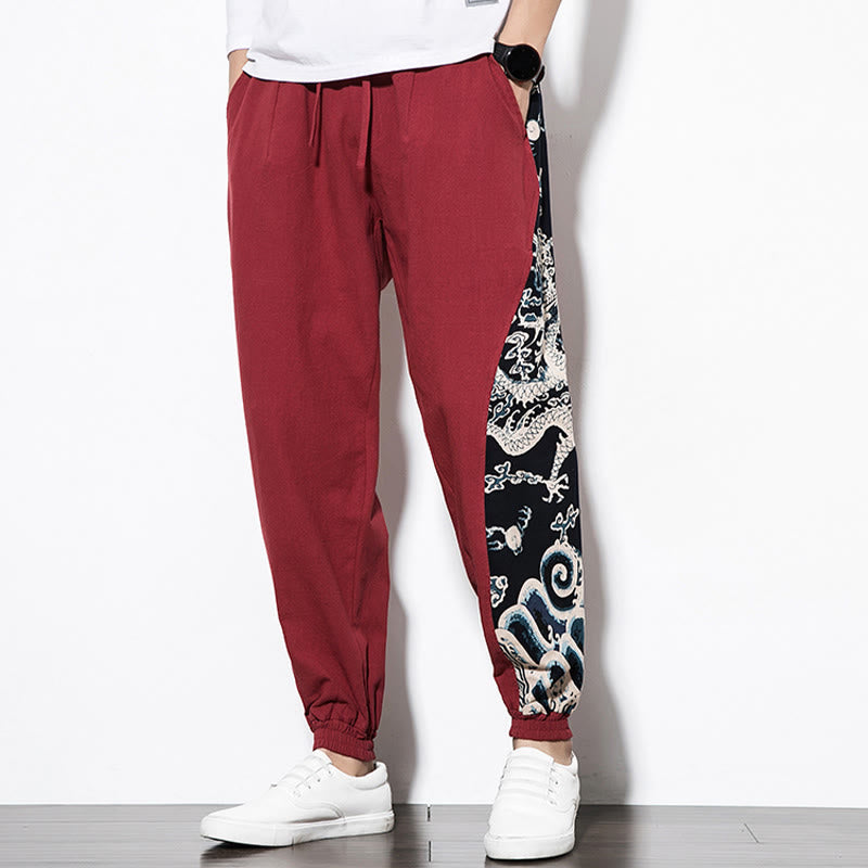 Buddha Stones Summer Dragon Waves Cotton Men's Pants With Pockets - image 21