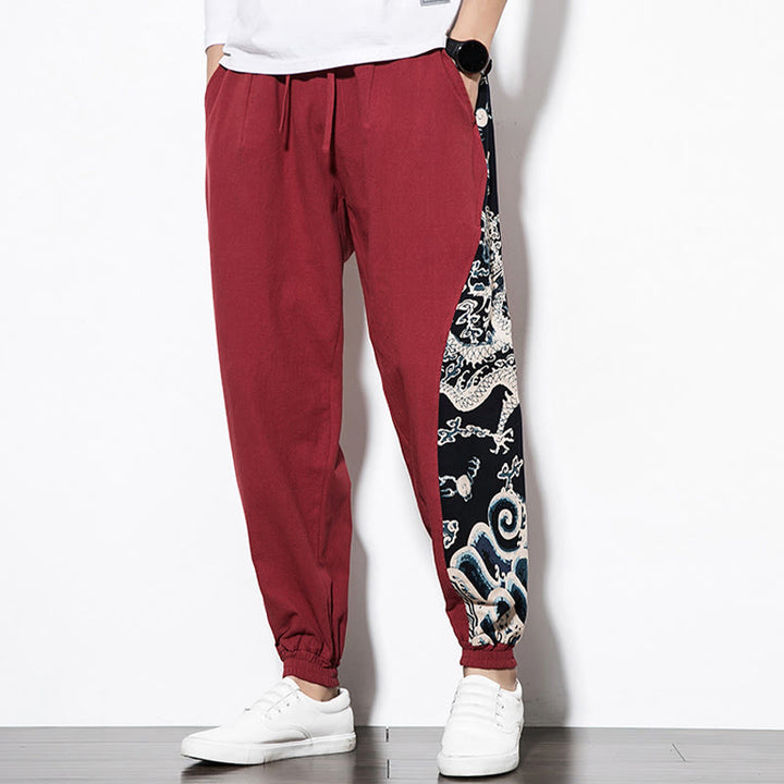 Buddha Stones Summer Dragon Waves Cotton Men's Pants With Pockets - image 21