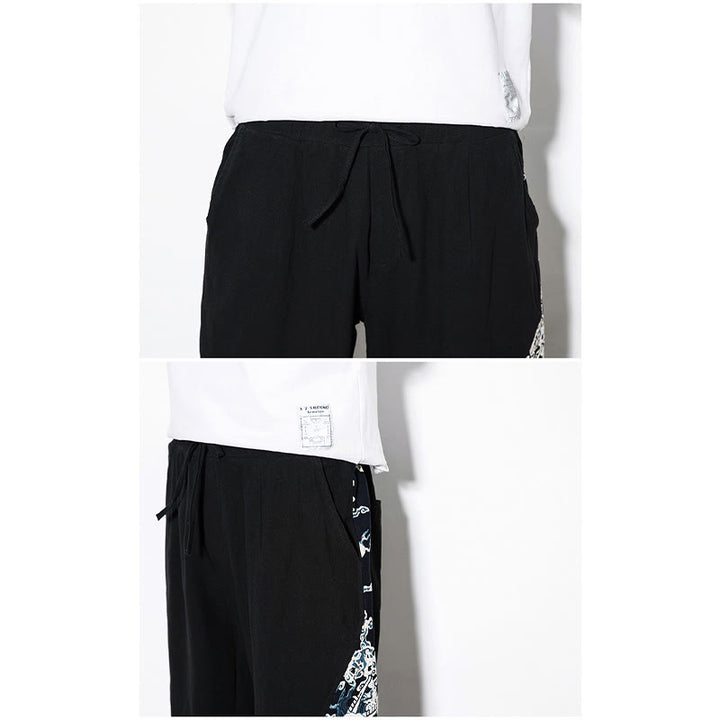 Buddha Stones Summer Dragon Waves Cotton Men's Pants With Pockets - image 18