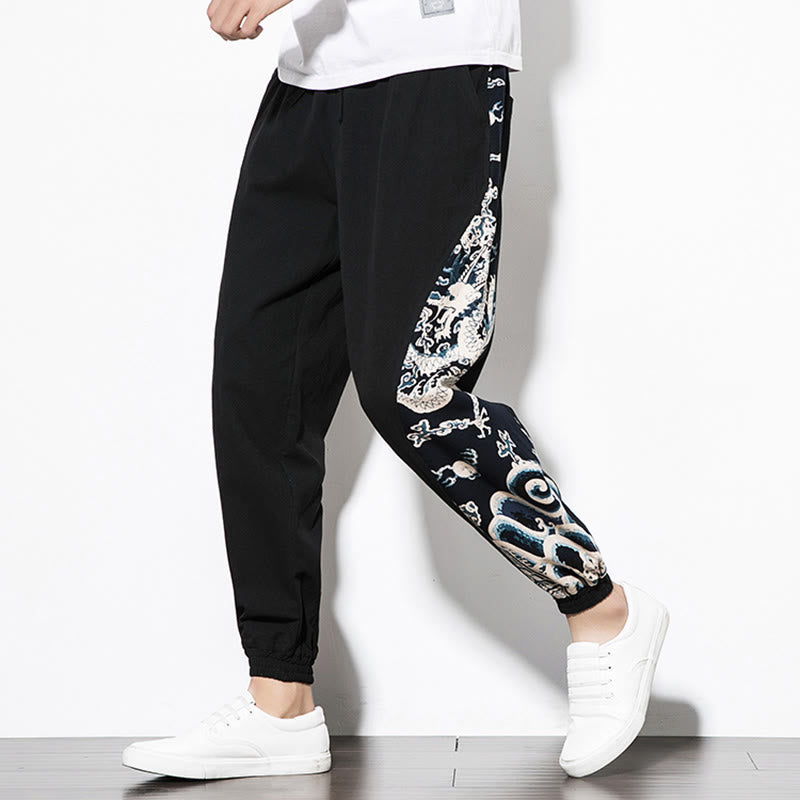 Buddha Stones Summer Dragon Waves Cotton Men's Pants With Pockets - image 16