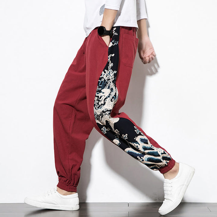 Buddha Stones Summer Dragon Waves Cotton Men's Pants With Pockets - image 27