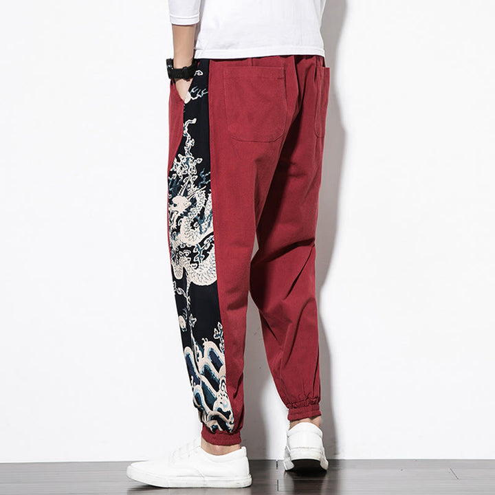 Buddha Stones Summer Dragon Waves Cotton Men's Pants With Pockets - image 22