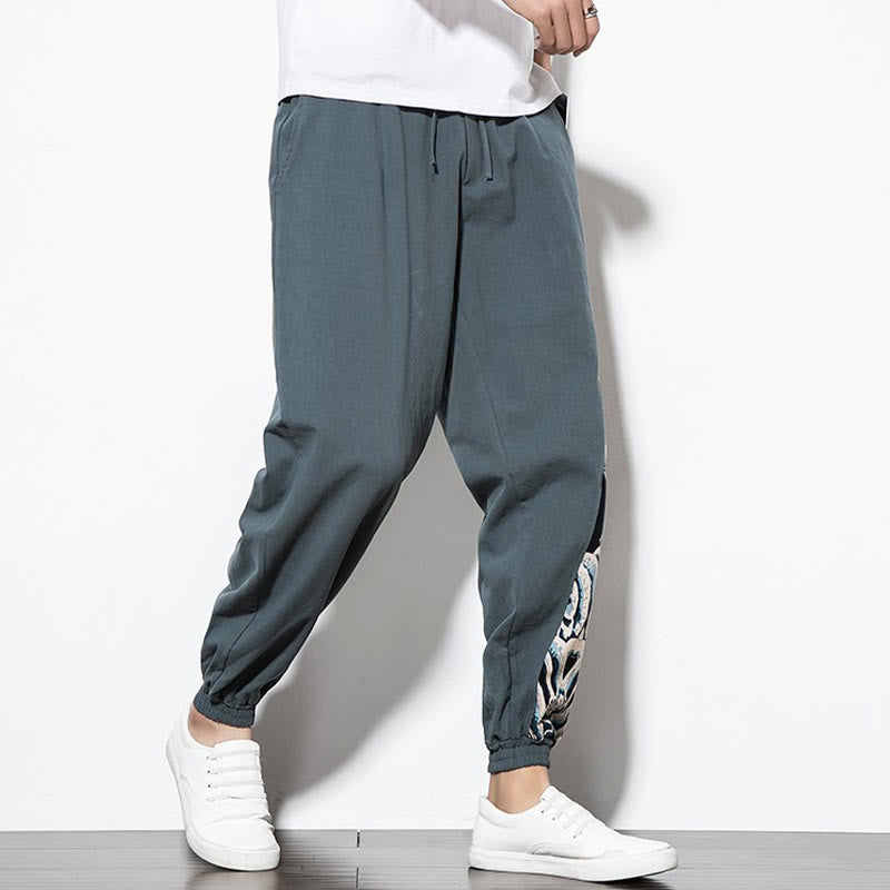 Buddha Stones Summer Dragon Waves Cotton Men's Pants With Pockets - image 5