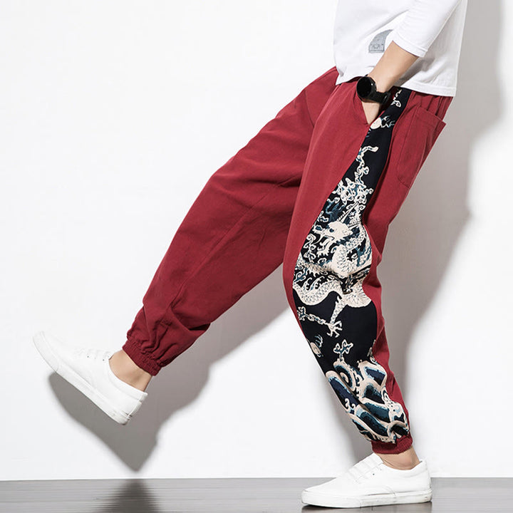 Buddha Stones Summer Dragon Waves Cotton Men's Pants With Pockets - image 28