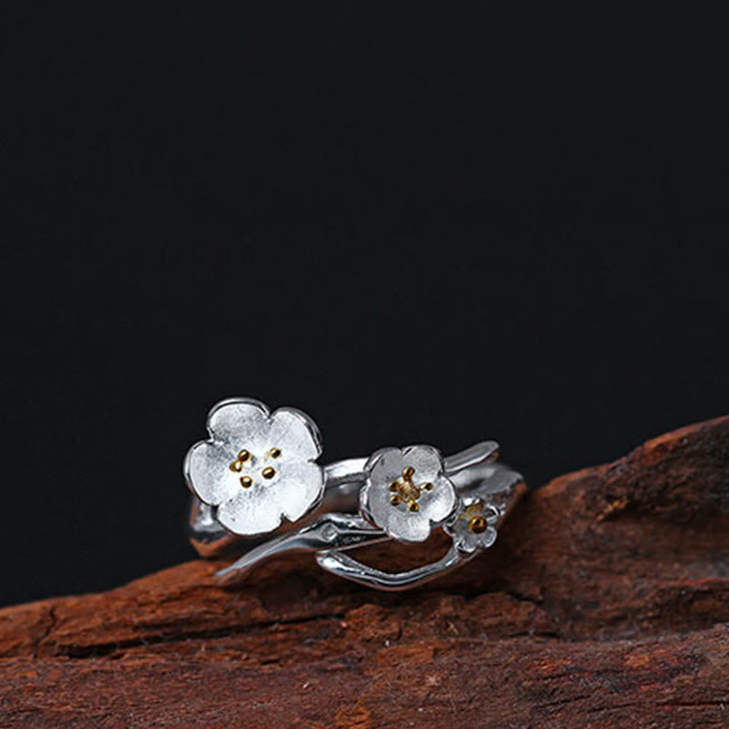 Buddha Stones 925 Sterling Silver Plum Bossom Balance Ring - image 11