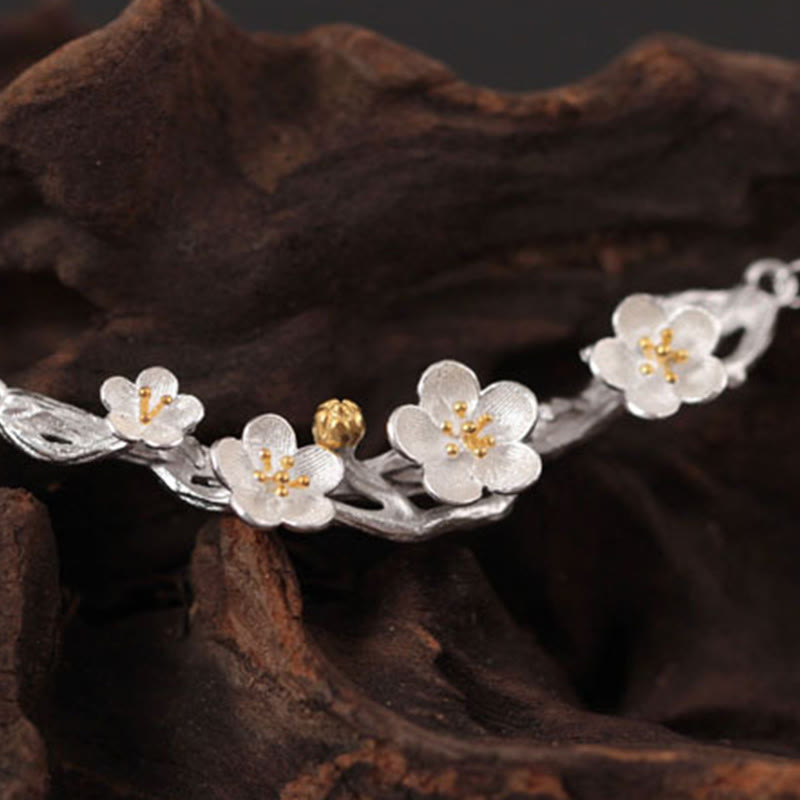 Buddha Stones 925 Sterling Silver Plum Bossom Protection Necklace Pendant - image 2