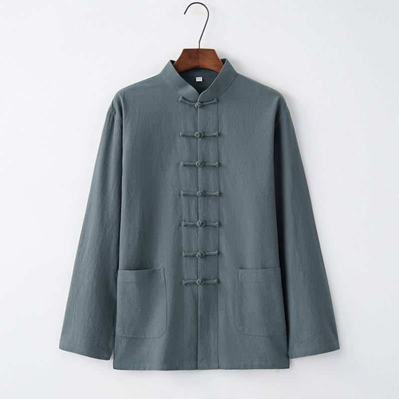 Buddha Stones Tang Frog-Button Long Sleeve Shirt Cotton Men's Clothing - LightSteelBlue - US/UK/AU44,EU54 (4XL) - image 3