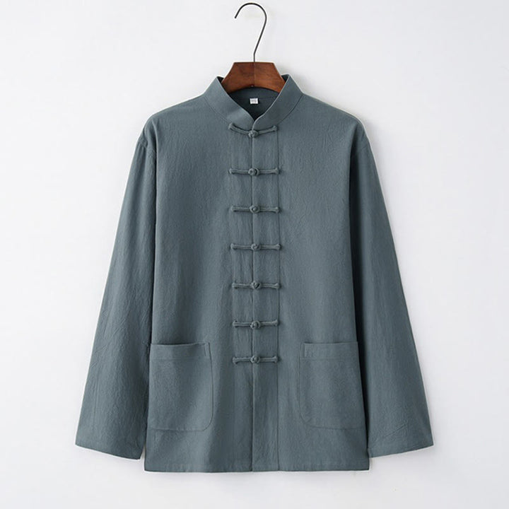 Buddha Stones Tang Frog-Button Long Sleeve Shirt Cotton Men's Clothing - LightSteelBlue - US/UK/AU44,EU54 (4XL) - image 3