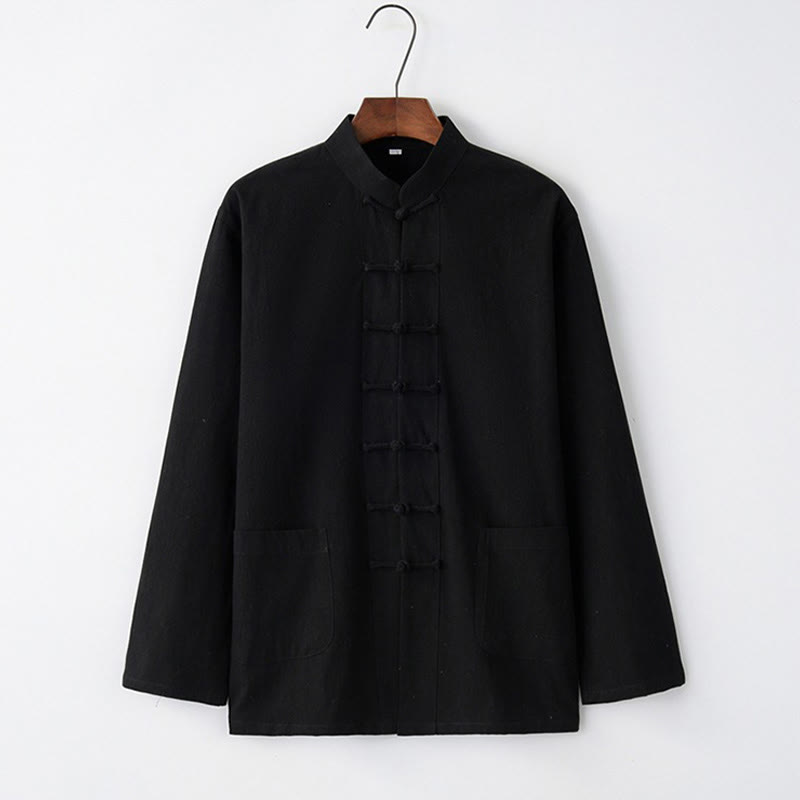 Buddha Stones Tang Frog-Button Long Sleeve Shirt Cotton Men's Clothing - Black - US/UK/AU44,EU54 (4XL) - image 2