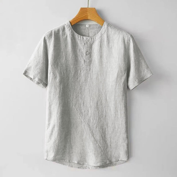 Buddha Stones Summer Men's Solid Color Button Short Sleeve Cotton Linen Shirt - WhiteSmoke - US/UK/AU48,EU58 (4XL) - image 9