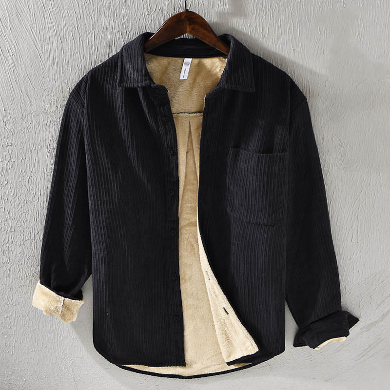 Buddha Stones Men's Long Sleeve Turn-down Collar With Pocket Corduroy Comfortable Shirt - Black - US/UK/AU42,EU52 (3XL) - image 17