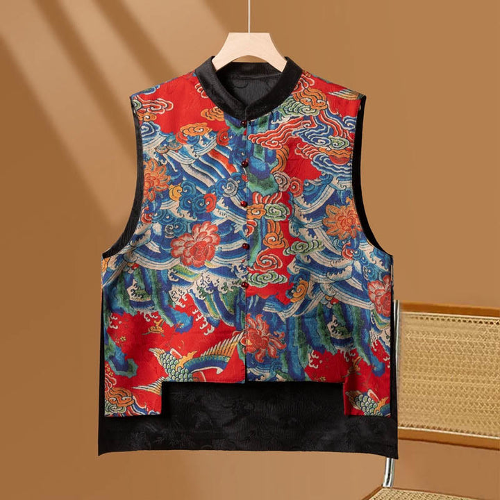 Buddha Stones Vintage Embroidery Flower Cloud Pattern Vest - Red - US16,UK/AU20,EU48 (5XL) - image 0