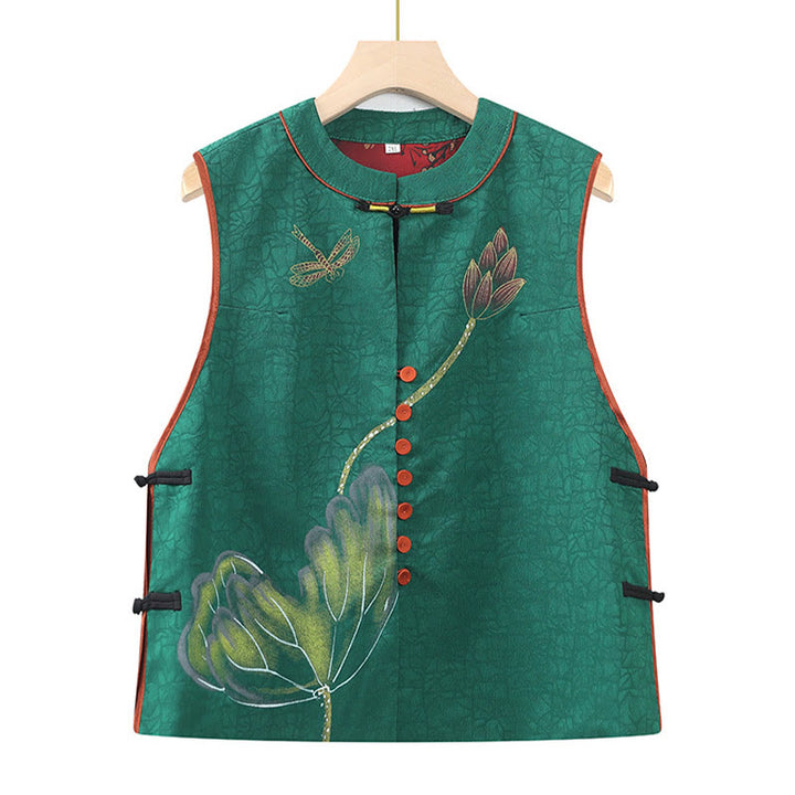 Buddha Stones Vintage Embroidery Jacquard Weave Flower Pattern Vest - Green - US16,UK/AU20,EU48 (5XL) - image 10