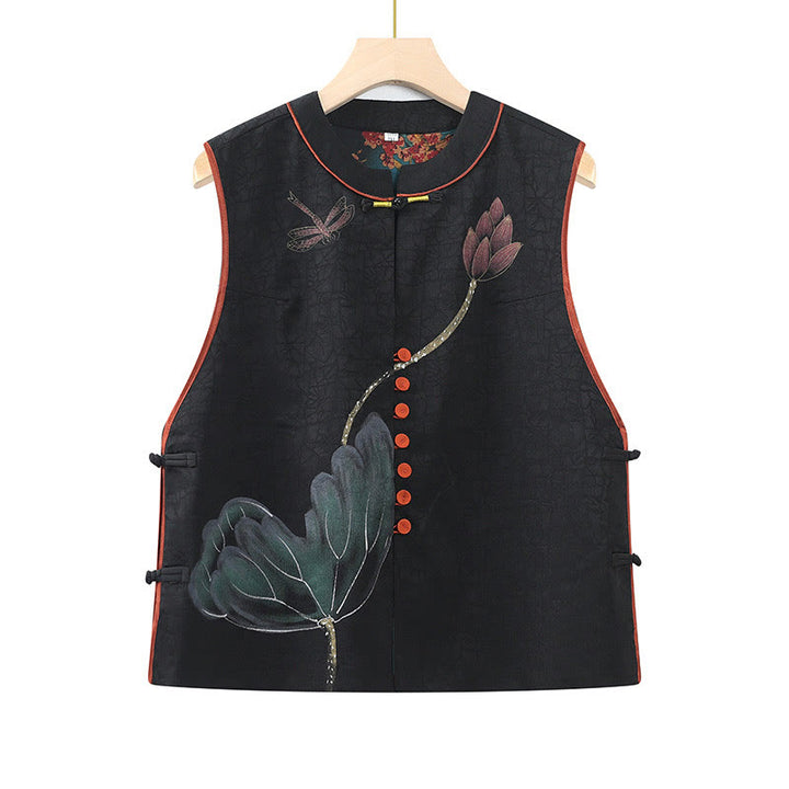 Buddha Stones Vintage Embroidery Jacquard Weave Flower Pattern Vest - Black - US16,UK/AU20,EU48 (5XL) - image 1