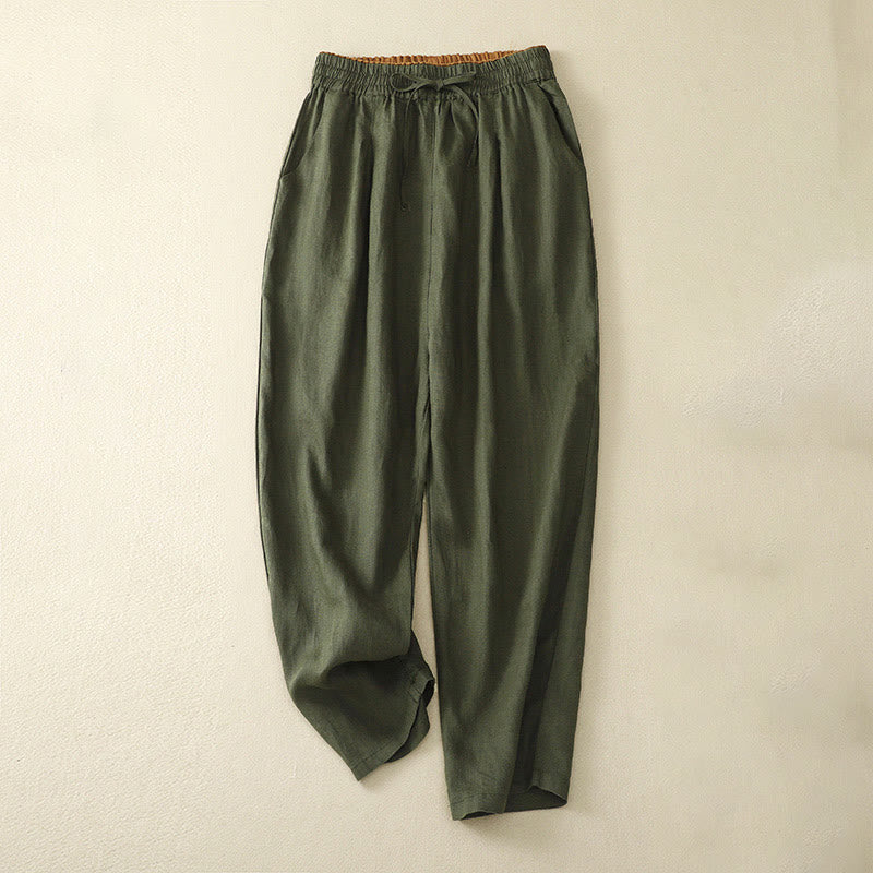 Buddha Stones Vintage High Waist Lace-up Cotton Linen Harem Pants With Pockets - Olive - US8-10,UK/AU12-14,EU40-42 (2XL) - image 34