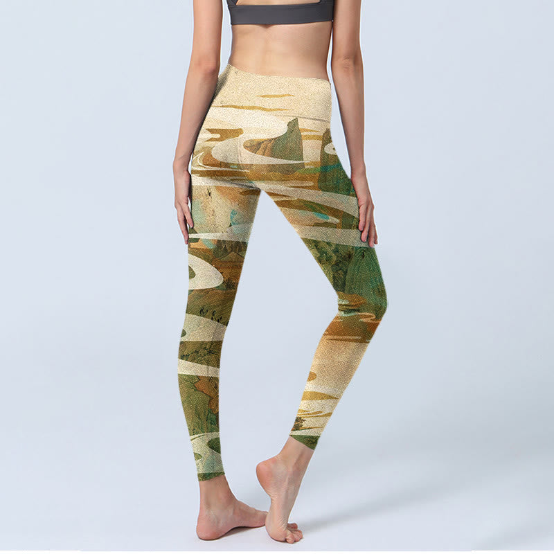 Buddha Stones Green Mountains Clouds Mist Print Fitness Leggings Women's Yoga Pants - image 5