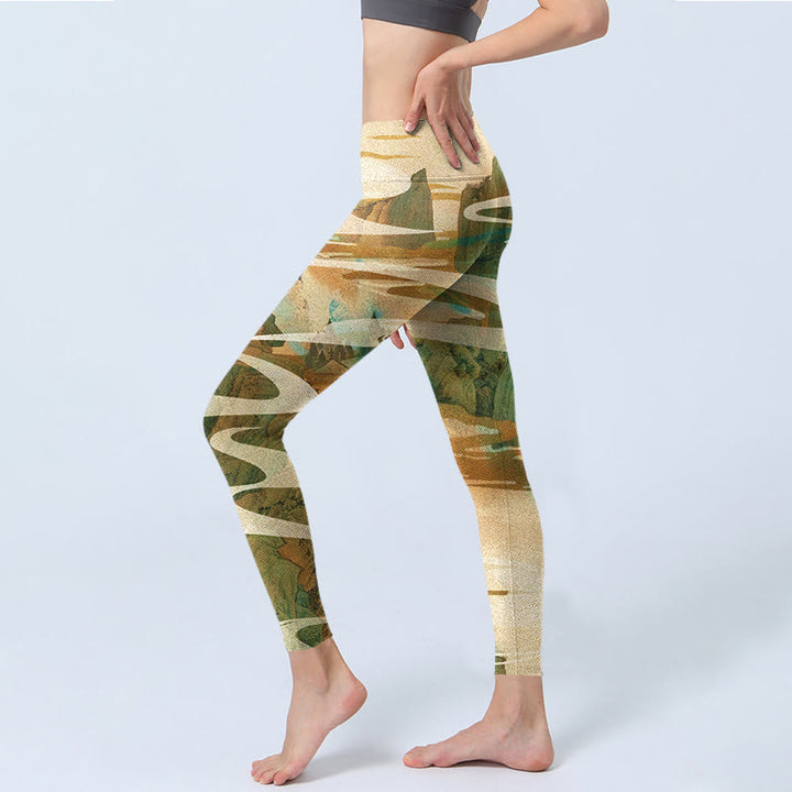 Buddha Stones Green Mountains Clouds Mist Print Fitness Leggings Women's Yoga Pants - image 4