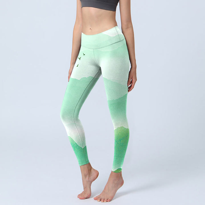 Buddha Stones Mint Cream Mountains Wild Goose Print Sports Leggings Women's Yoga Pants - MintCream - US18,UK/AU22,EU50 (4XL) - image 1