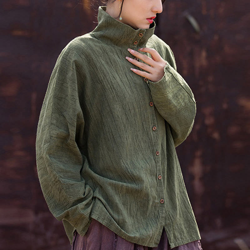 Buddha Stones Turtleneck Dyeing Ramie Cotton Chinese Style Cardigan Clothing - Olive - US4-8/10,UK/AU8-12/14,EU36-40/42 (F) - image 9