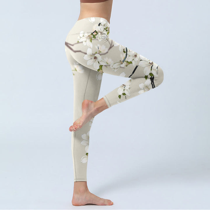 Buddha Stones White Magnolia Flower Print Sports Fitness Leggings Women's Yoga Pants - image 4
