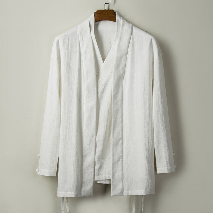 Buddha Stones Fall Chinese Hanfu Cotton Linen Men Jacket Clothing - White - US/UK/AU44,EU54 (4XL) - image 2