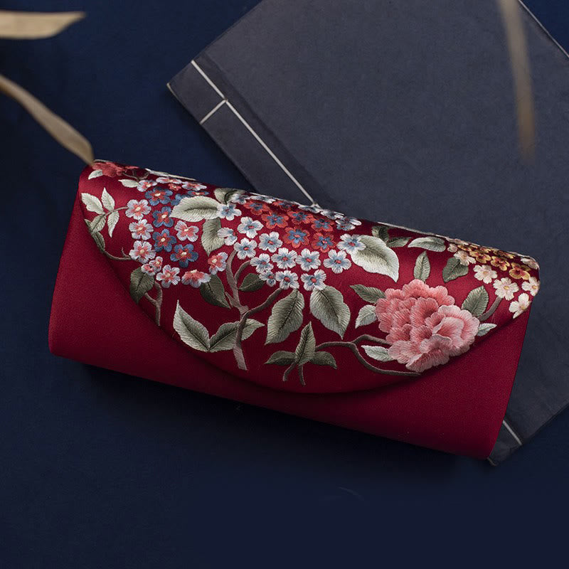 Buddha Stones Hydrangea Su Embroidery Wedding Shopping Wallet Purse Handbag Crossbody Bag