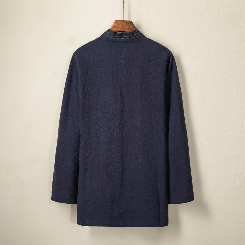 Buddha Stones Simple Fall Lace-up Cotton Linen Men Jacket Coat Zen Clothing - image 3