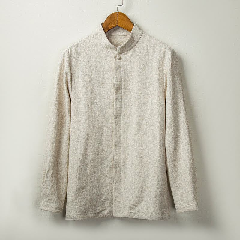 Buddha Stones Fall Solid Long Sleeve Button Shirt Cotton Linen Men Clothing - Linen - US/UK/AU44,EU54 (4XL) - image 0
