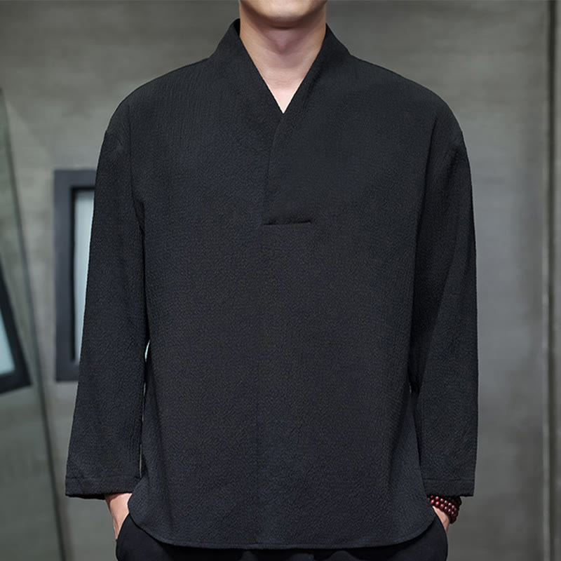 Buddha Stones Simple V-Neck Long Sleeve T-Shirt Men Clothing - Black - US/UK/AU46,EU56 (5XL) - image 11