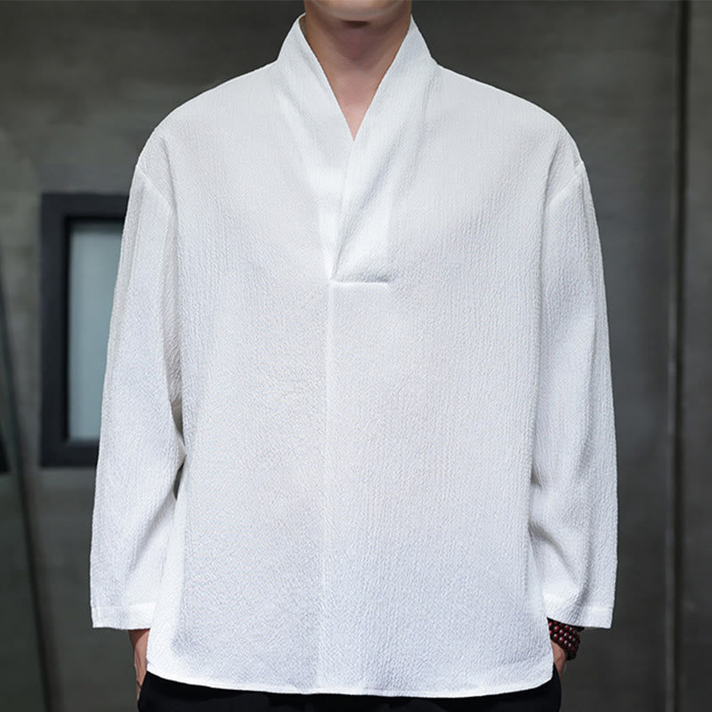 Buddha Stones Simple V-Neck Long Sleeve T-Shirt Men Clothing - White - US/UK/AU46,EU56 (5XL) - image 0