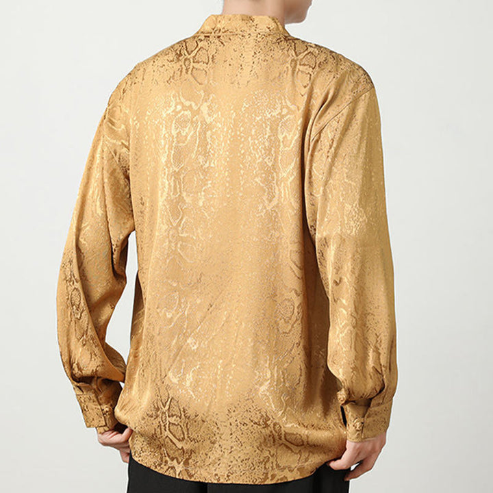 Buddha Stones Fall Jacquard Long Sleeve Frog-Button Shirt Men Clothing - image 3