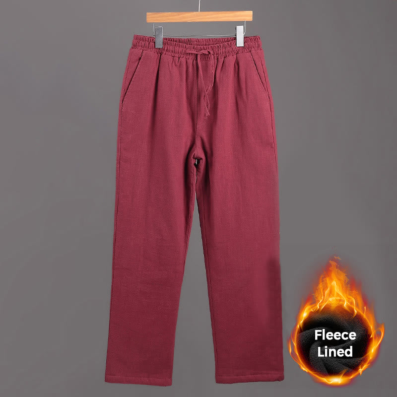 Buddha Stones Winter Men's Fleece Lined Drawstring Linen Pants With Pockets - PaleVioletRed - US/UK/AU42,EU52 (3XL) - image 14