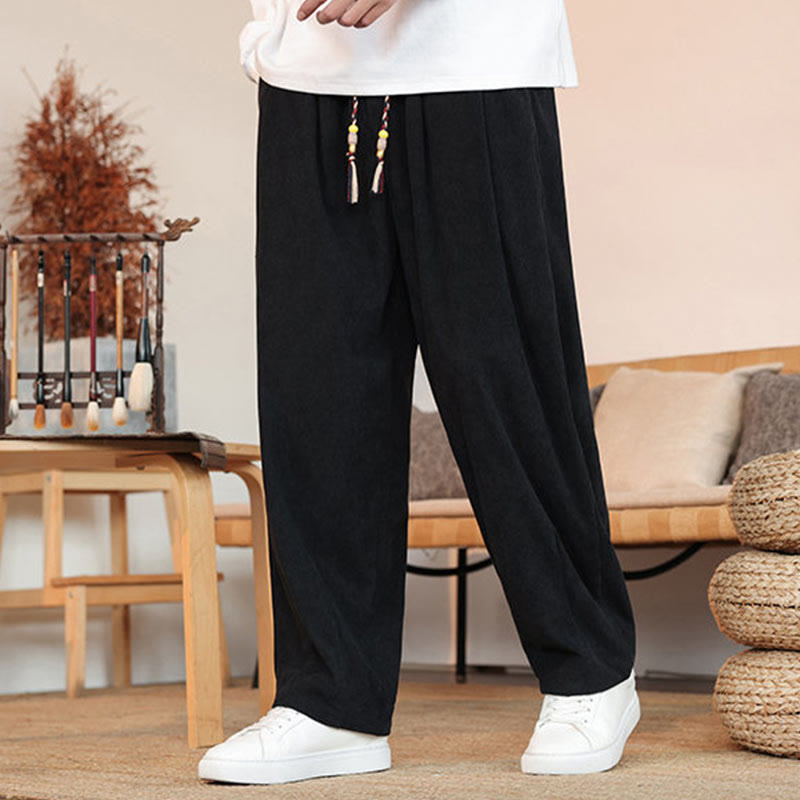 Buddha Stones Fall Winter Men's Drawstring Corduroy Solid Pants With Pockets - Black - US/UK/AU46,EU56 (5XL) - image 14