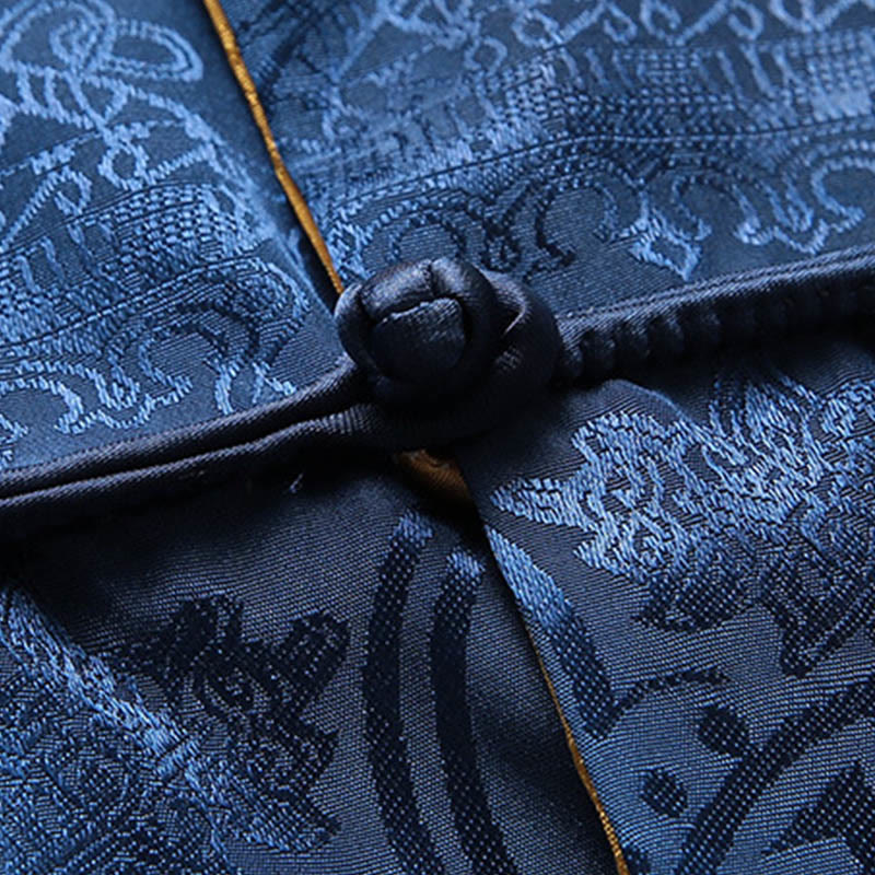 Buddha Stones 2Pcs Men's Tang Suit Koi Fish Pattern Frog-Button Long Sleeve Shirt Pants Set - image 12