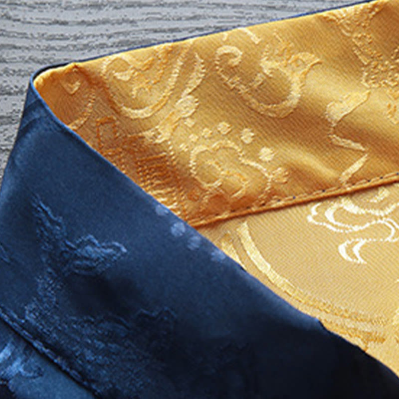 Buddha Stones 2Pcs Men's Tang Suit Koi Fish Pattern Frog-Button Long Sleeve Shirt Pants Set - image 9