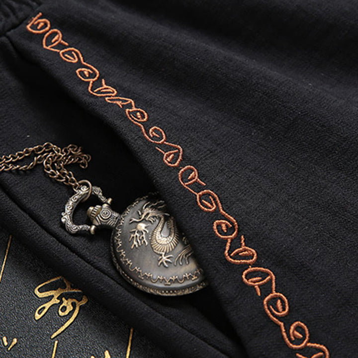 Buddha Stones 2Pcs Men's Tang Suit Koi Fish Pattern Frog-Button Long Sleeve Shirt Pants Set - image 4